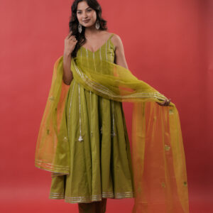 Starfall Olive Green Anarkali Suit Set