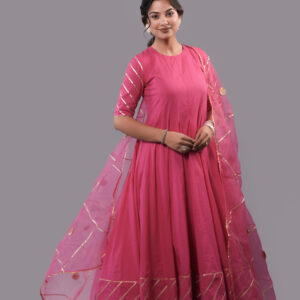 Roseveil Pink Anarkali Suit Set