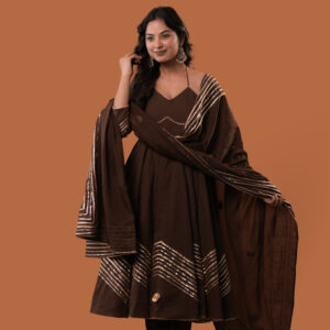 Gilded Cocoa Brown Anarkali Suit Set