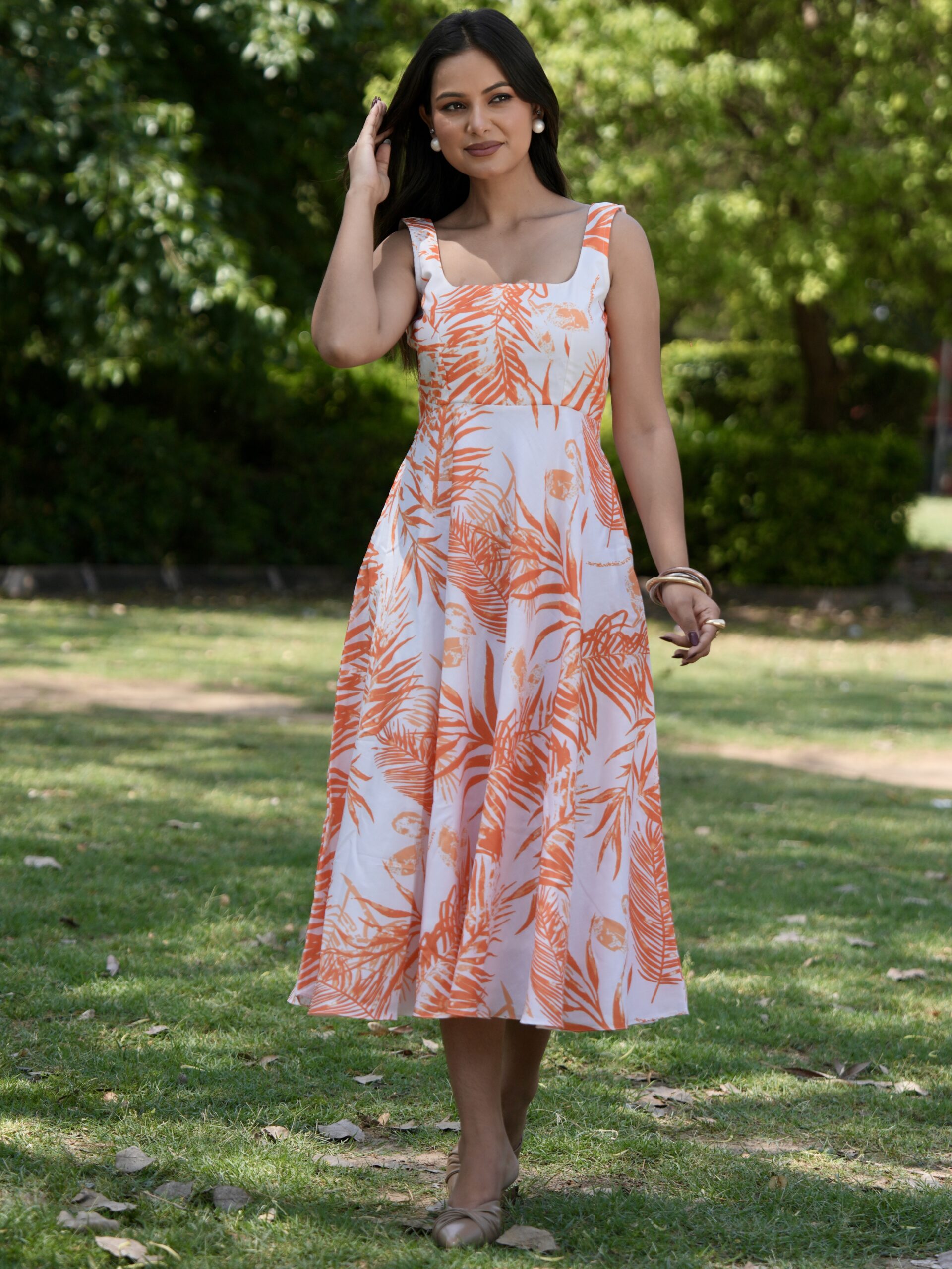 Tangerine Ivory Vibe Midi Dress