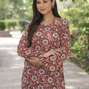 Rust Blossom Tie-Up Neck Short Kurti